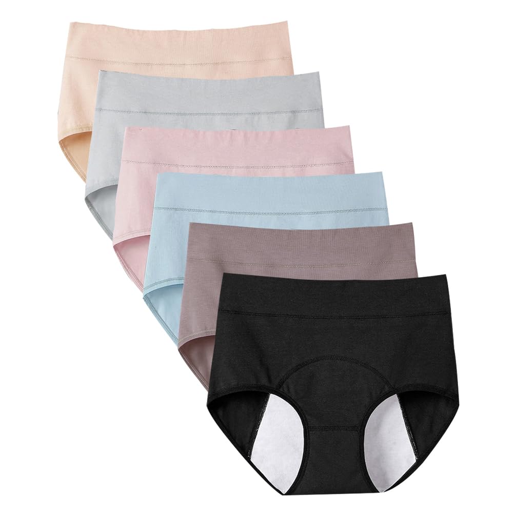 WYCFBD 6pcs Incontinence Underwear for Women, High Waisted Ladies Underwear, Reusable Cotton Panties, Washable