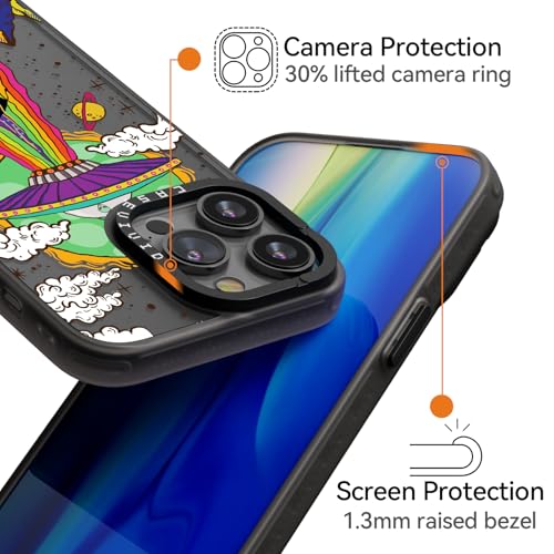 Coque iPhone 14 Pro antichoc noire souple avec breloque esthétique UFO