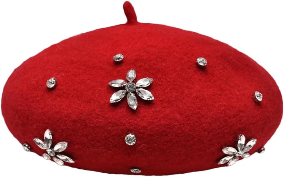 Woman Wool Berets Female DIY Rhinestone Wool Beanie Caps Winter Solid Color Women Beret Hats