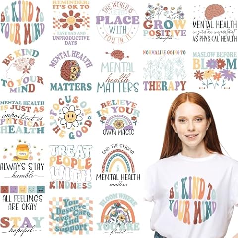 Lyrow 20 Pcs Mental Health Iron-on Stickers Cover