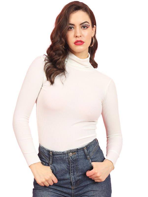 tandul Women's Sweater-Polyester White Sweater, High Neck Full Sleeve Solid No Closure Women Sweater (8140)-picture-16