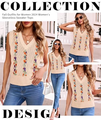 Image of MARZXIN Women Sleeveless Sweater Vest V Neck Knitted Colorful Pullover Tops