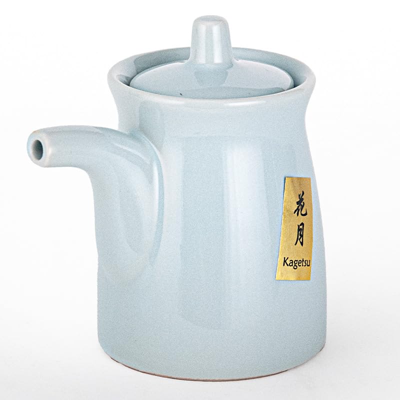 Happy Sales Japanese Style Earthenware Ceramic Oil Dispenser Ponzu Vinegar Dispenser Shoyu Soy Sauce Dispenser With Lid, 6 fl oz (Lt Blue)