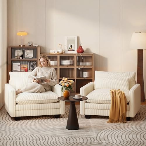 Image of Gizoon Cloud Accent Chair with Washable Cover, Corduroy Single Sofa Chair with Comfy Deep Seat, Modern Armchair with Pillow for Living Room Bedroom, Beige