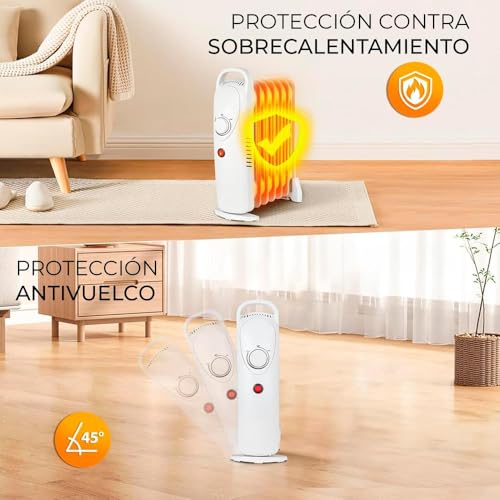 YOEVU | Radiador de aceite | 1000W, 9 elementos, blanco, 42x13x42cm | Protección contra sobrecalentamiento, diseño compacto, eficiencia energética | Calefacción portátil - imagen 5