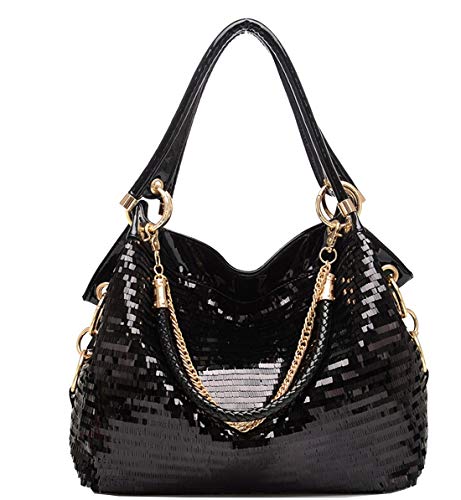 Women Patent Leather Chain Handbags Large Shoulder Bags for Ladies Sequin Purse