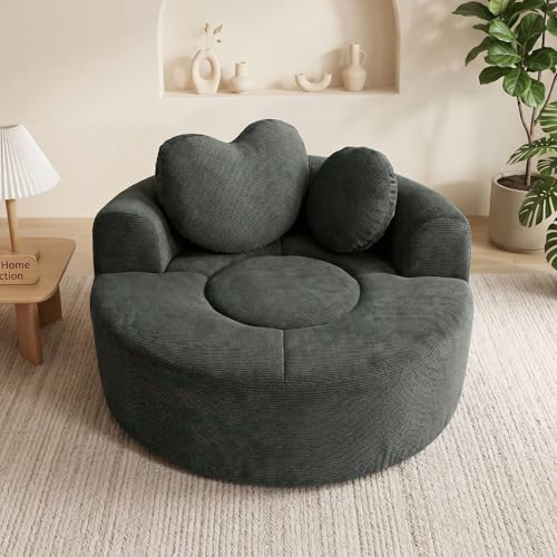 Image of Trustyue Boneless Couch,Comfy Fluffy Sofa Bed,Upholstered Sleeper Sofa with Cup Holder and Throw Pillows,Corduroy Plush Cloud Lounge Chair (Dark Grey, Waffle Polyester)