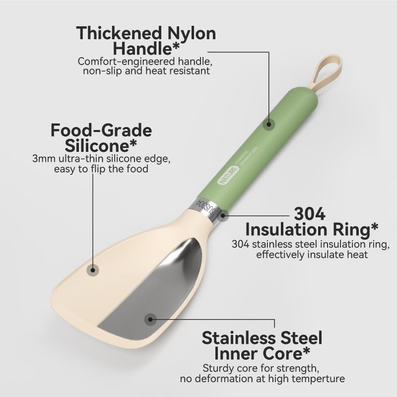 Miniatura 3 de Espátula pequeña de silicona para cocinar girador flexible con núcleo interior sólido y mango de nailon resistente al calor, espátula ideal para