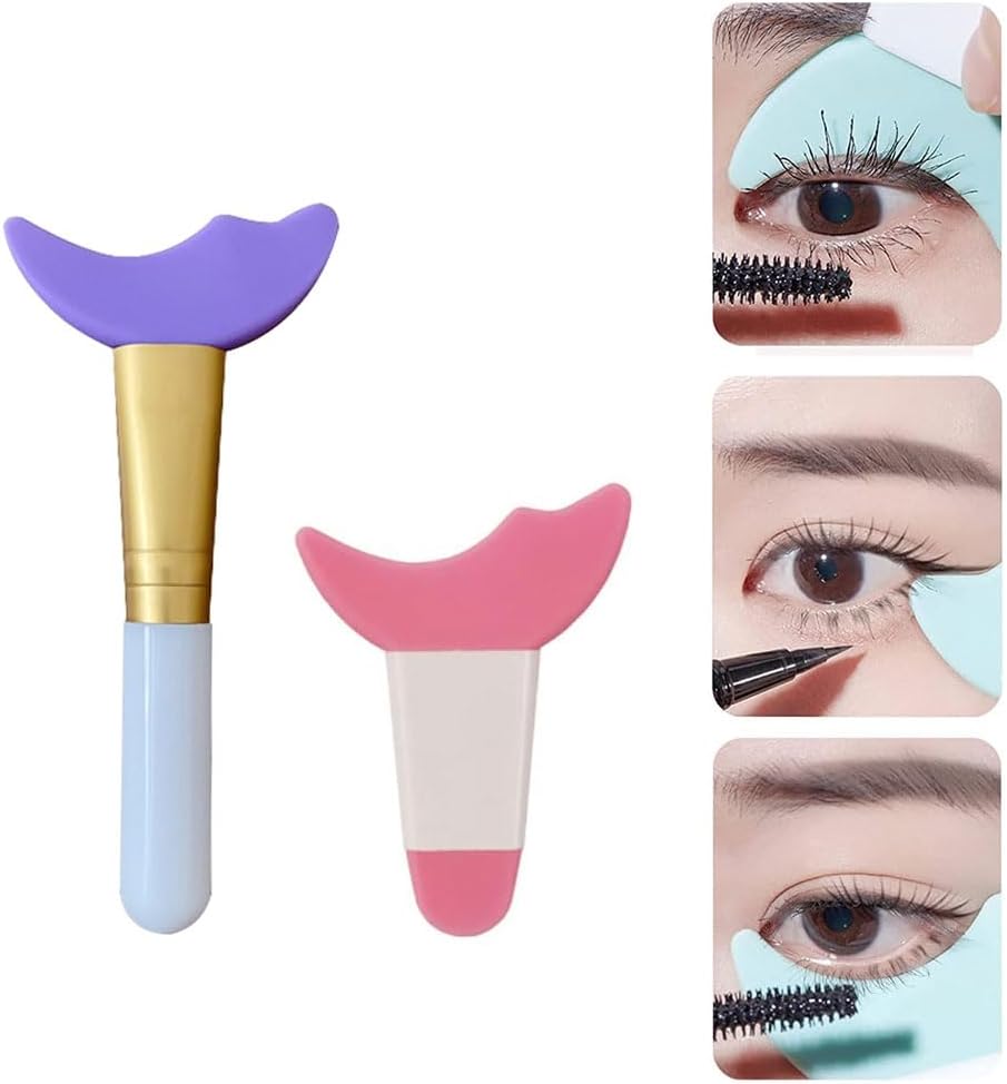 2 Pcs Mascara Eyelash Shield Applicator Guard Tool, Silicone Reusable Eyelashes Tools Mascara Shield Applicator Guard Eyelash Guide Prevent Makeup Residue for Eye Makeup (Large Purple+Pink)