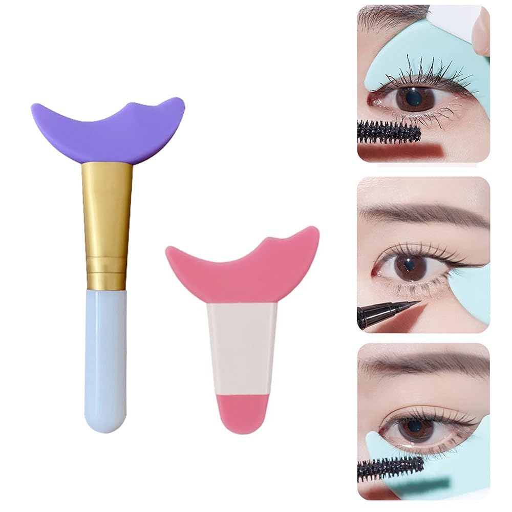 2 Pcs Mascara Eyelash Shield Applicator Guard Tool, Silicone Reusable Eyelashes Tools Mascara Shield Applicator Guard Eyelash Guide Prevent Makeup Residue for Eye Makeup (Large Purple+Pink)