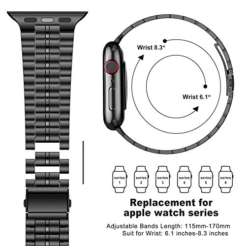 Fitlink Ultra Thin Version Solid Stainless Steel Metal Wristband Strap For Apple Watch 38/40/41/42/44/45Mm, Replacement Bracelet Band For Apple Watch Series 7/6/5/4/3/2/1/Se(42/44/45Mm,Black) #TOP5
