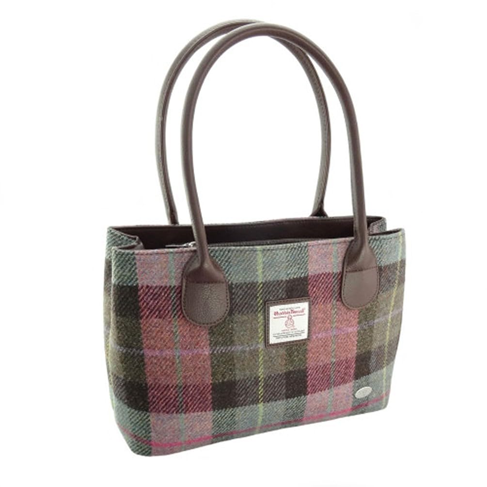 Glen Appin Harris Tweed 'Cassley' Classic Handbag Birthday Gift (Muted Green & Purple Tartan)