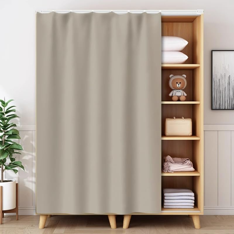 Rideau de placard sans perçage gris 100x200cm en velours pour cuisine et meuble