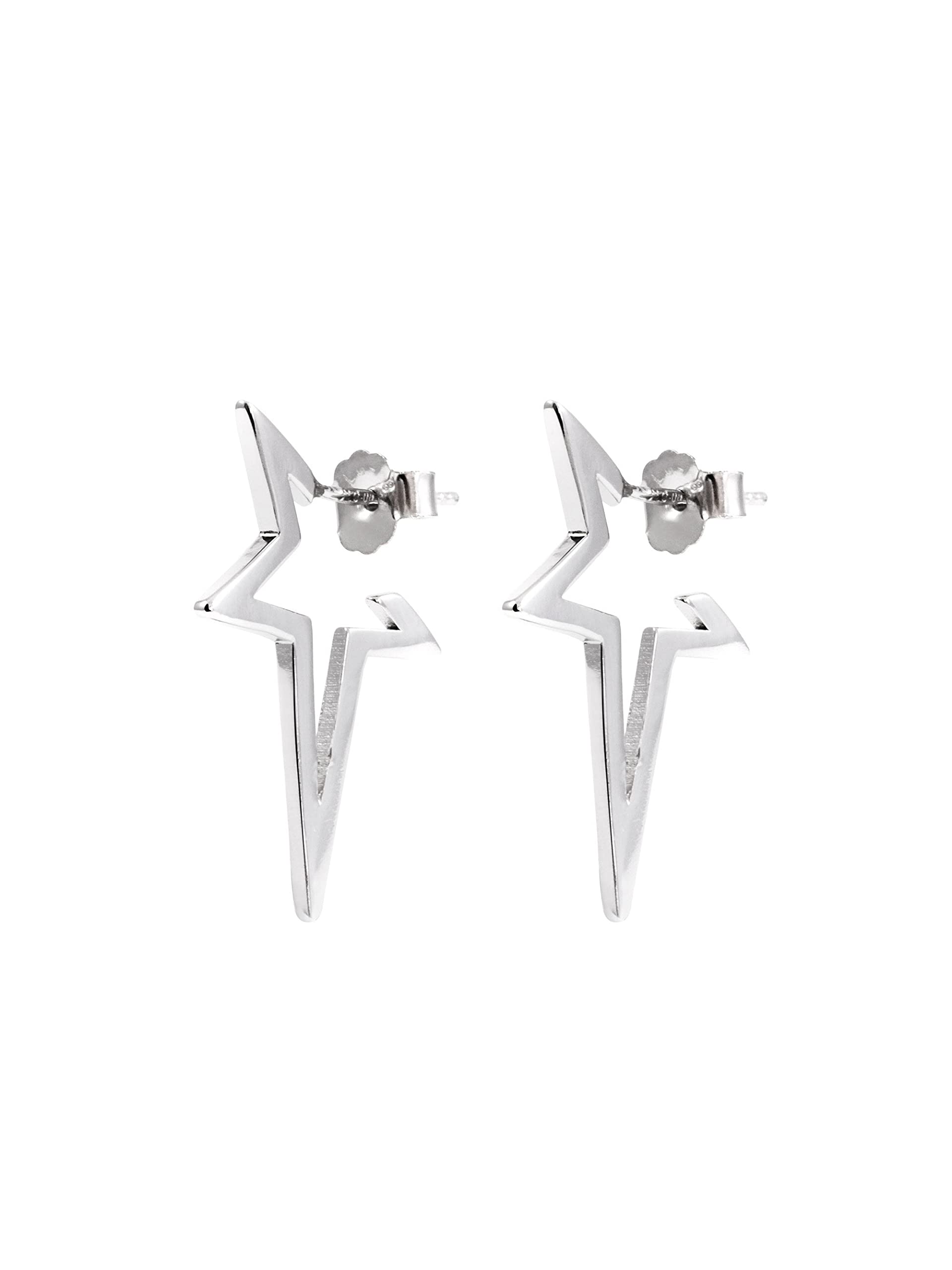 SINGULARU Pendientes Star Punk - Pendientes en Plata de Ley 925 con Acabado Baño de Oro de 18 Kt o Rodio - Pendientes Cierre Tuerca a Presión - Joyas para Mujer