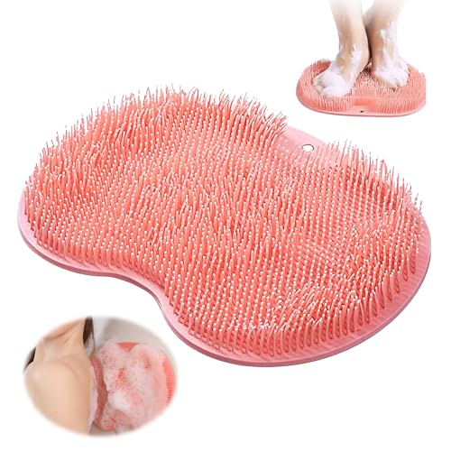 Brosse Pieds Douche, Foot Scrubber Douche avec Antidérapant Ventouses, Laveur de Pieds de Douche pour Exfolier, Tapis de Massage Antidérapant en Silicone pour Nettoyer et Masser les Pieds (Rouge)