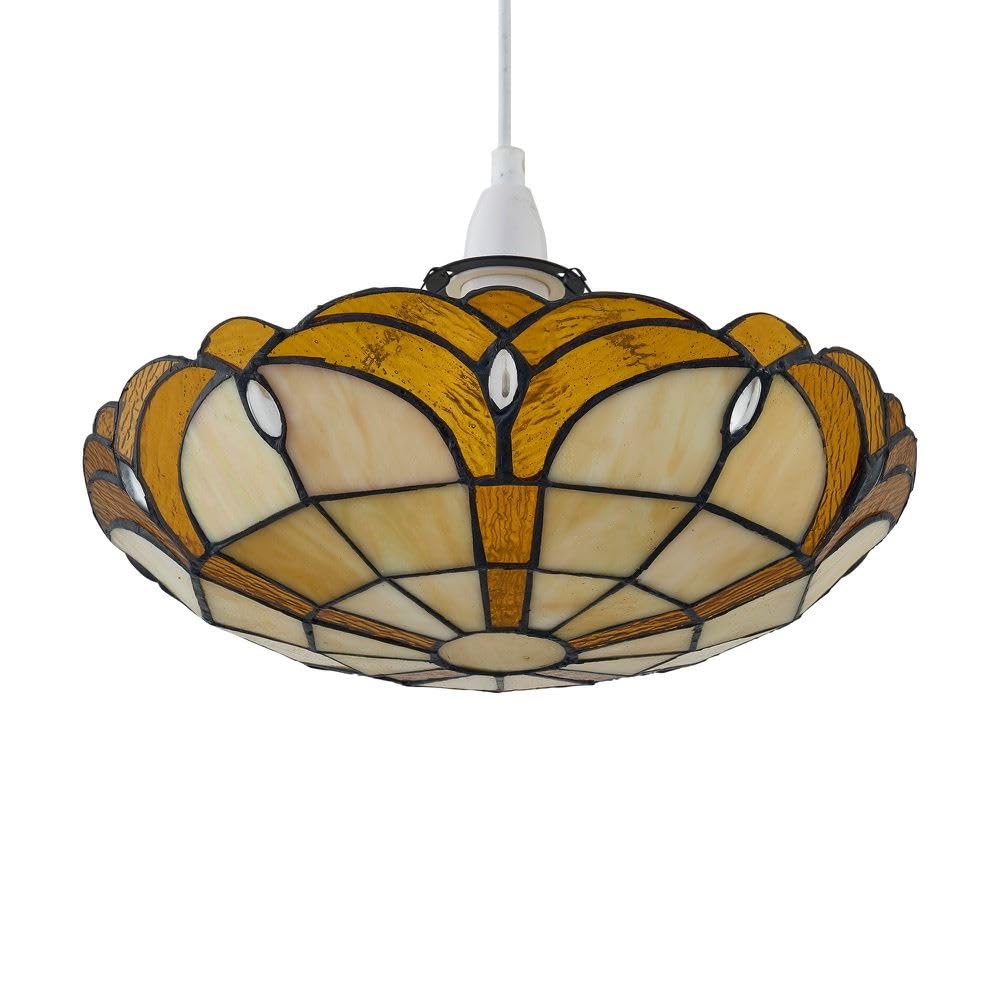 Firstchoicelighting Multi Coloured Traditional Tiffany Uplighter Pendant Shade, Easy Fit Ceiling Lightshade, Coloured Glass Design
