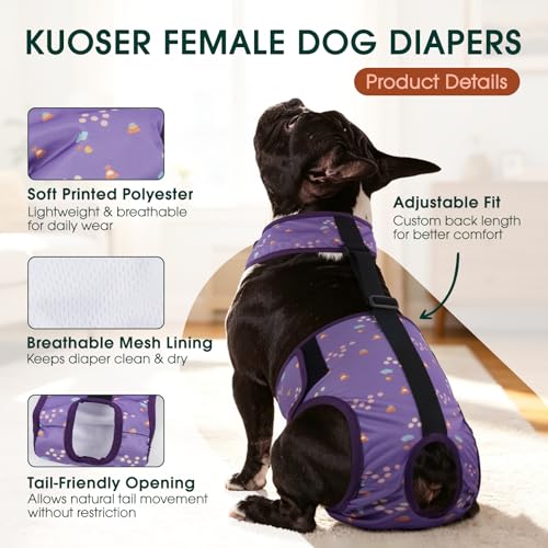 Image of Kuoser Dog Diapers Female with Suspenders, Escape-Proof Doggie Diaper, XS
