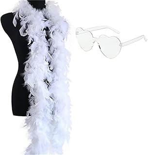 ZOOMPIL Boa de Plumas Blanco y Gafas, Boa de Plumas para Mujer, Boas de Plumas Coloridas Ideal para Navidad, Halloween, Baile, Boda, Fiesta y Cosplay