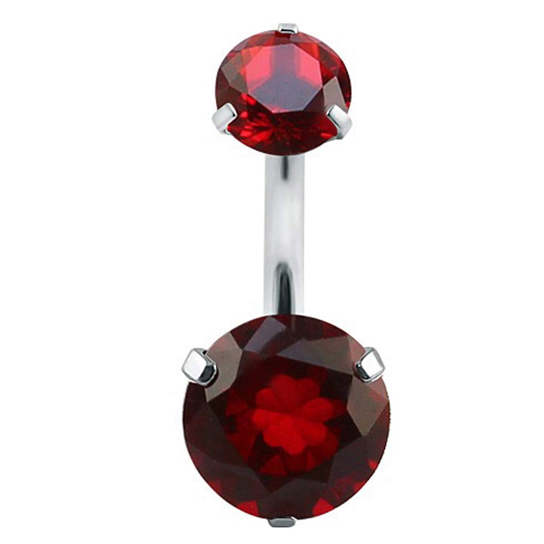 gadgetsden 316L Surgical Steel Double Round Red Cubic Zircon's Internally Threaded Belly Button Ring Body Jewelry Piercing Navel Ring Barbells-picture-45