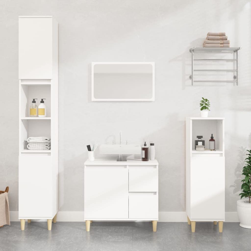 vidaXL Armario de baño Madera contrachapada Blanco 30x30x100 cm, Mueble de baño, Muebles de baño, Mueble Cuarto de Aseo, Armario almacenaje baño