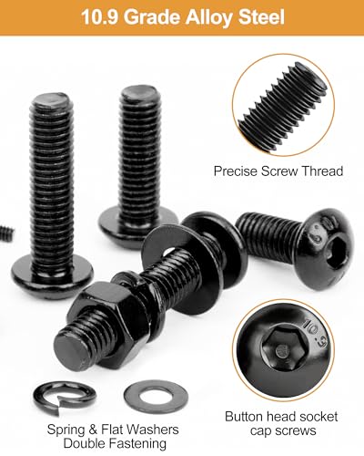 VIGRUE 1744PCS M2 M3 M4 M5 Schrauben Set,Kohlenstoffstahl Schwarz und Muttern Unterlegscheiben Rund-Knopfkopf Linsenkopf Innensechskant mit Schraubenschlüssel Gewindeschrauben