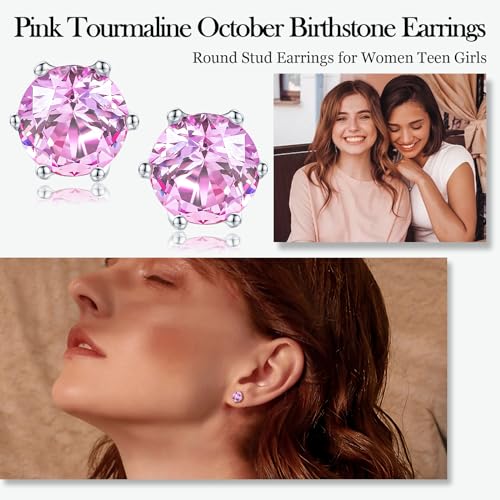 925 Sterling Silver Birthstone Earrings for Women Small Stud Earrings Round/Princess Cut Gemstone Earrings Birthstone Jewelry4