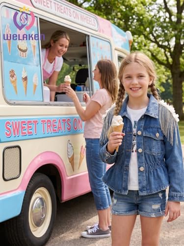 Image of WELAKEN Girls Denim Jackets - Trendy Button-Up Outerwear for Kids