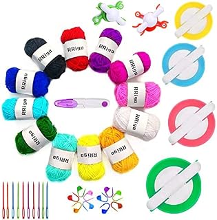 Pom Pom Maker,5 Sizes Pompom Maker Tool Set for Fluff Ball Weave DIY Wool Yarn Knitting Craft Project for Kids and Adult+12PCS Acrylic Yarn+20PCS Plastic pin Buckle +1PCS Scissors (39)