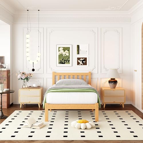 Image of ZIYOO Twin 14 in High Bamboo Bed Frame with Headboard, No Box Spring Needed, Metal Slat Support, Easy Assembly