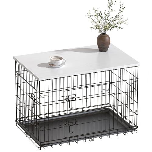 Piskyet Dog Crate Topper Wood Countertop for 48 42 36 30 24 inch Dog Cage, Dog Crate Cover,Dog Kennel Topper(Crate Not Include) (White, for 24 Inch Crate)