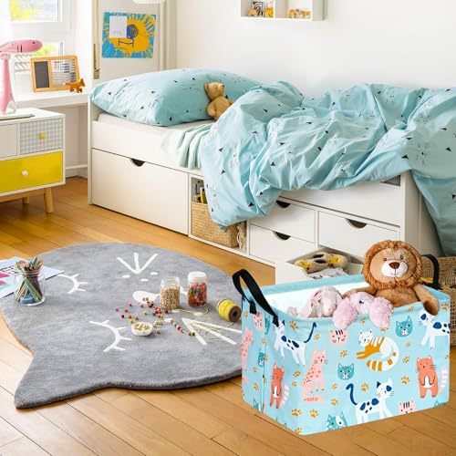 Image of Rec Cats Print Box Hamper Storage Basket Collapsible Organizer Bin Gift Shelf Baskets for Home and Kitchen Storage