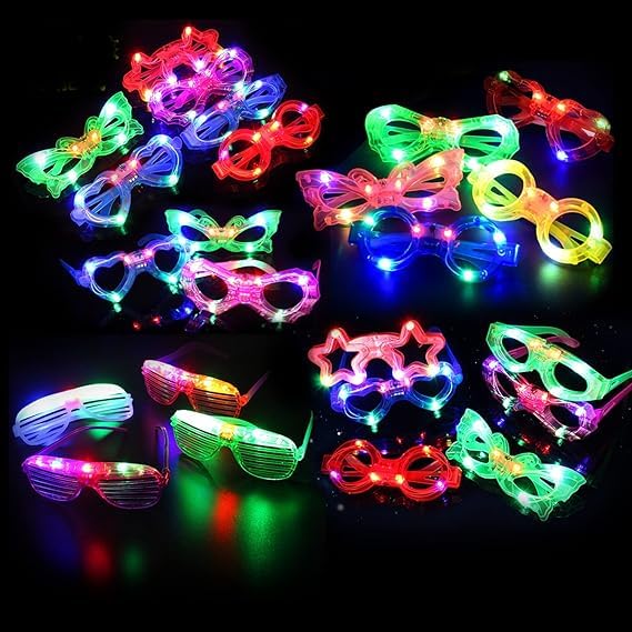 10 Pcs LED Glasses LED Glow In The Dark Party Supplies Favor for Kids Adults shutter heart round star butterfly Glow Sticks Light Up Glasses fit Birthday Halloween Christmas Valentine's Day