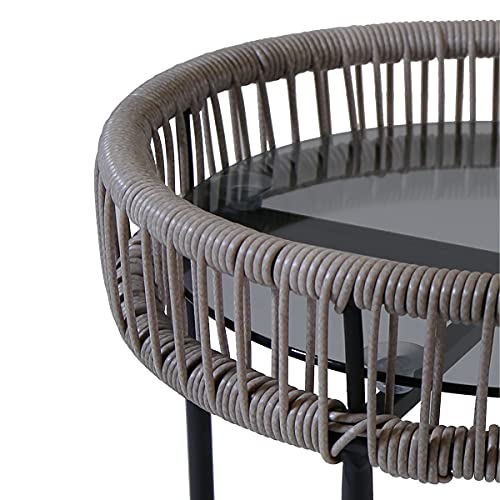 CHARLES BENTLEY Zanzibar Coffee Table, Grey Rattan Side Table, Grey Wicker, Glass Tabletop, Indoor, Outdoor, Garden, Drinks Stand, Black Steel Frame, Lightweight, No Assembly, Décor (43x43x45cm) - Image 2
