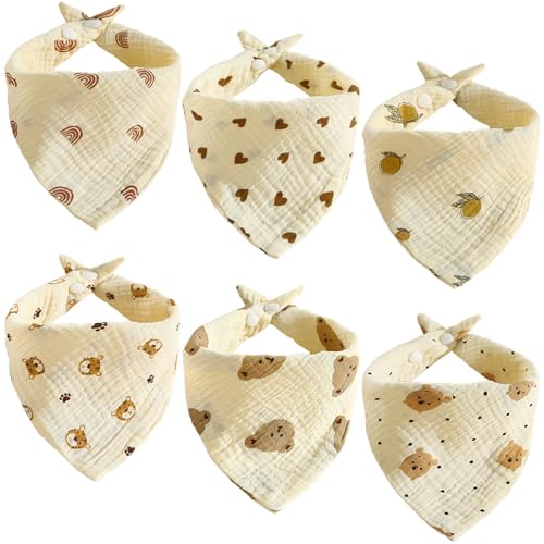 Vhtanop Bavoirs Bebe Naissance 6 Pièces, Bavoir Bandana Bebe 100% Coton, Bavoir Bébé, Bavoir Bebe Fille Bébé Garçon Lot, Doux, Absorbant, Respirent