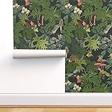 Spoonflower Pre-Pasted Removable Wallpaper, Fairies Wood Nymphs Forest Fairy Evergreen Pink Foliage...