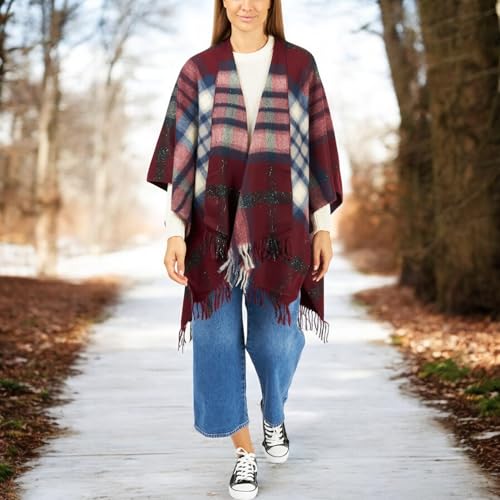 Image of Women's Shawl Wrap Poncho Ruana Cape Cardigan Sweater Open Front for Fall Winter Spring