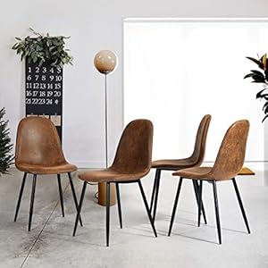 Homy Casa Eetkamerstoelen Set van 4, Moderne Mid-Century Stijl Eetkamer Zijstoelen Accent Stoelen Met Zwarte Metalen Benen Comfortabel voor Keuken Lounge Boerderij, Rustieke Bruin, 4PCS