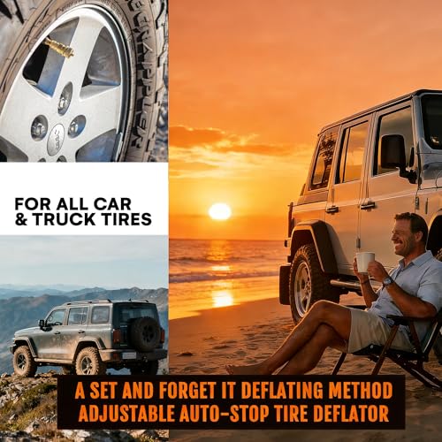 Image of SUVCARMPING 4x4 Tire Deflator Kit with 70 PSI Pressure Gauge, 4-Pcs Automatic Tire Air Down Tool, Valve Repair Set & Storage Case - Rapid Brass Deflators for Offroad Jeep, Truck, SUV, ATV