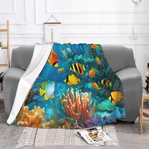 Couverture polaire de qualité supérieure OUSIKA en microfibre durable motif océan 152x127cm
