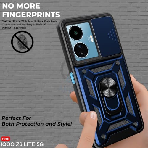 Image of AESTMO Tough Armor iQOO Z6 Lite 5G Bumper Back Case Cover | Ring Holder & Sliding Camera Shield Cover | 360 Degree Protection Back Case Cover for iQOO Z6 Lite 5G (Blue)