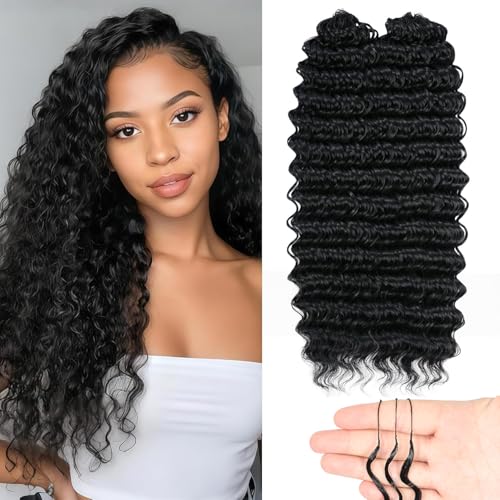 BLUONASI Feather Crochet Hair miracle knots hair 16inch Deep Wave Hair for Invisible miracle Knot Crochet Hair Extensions for Black Women (1B# 16 Inch (40Strands))