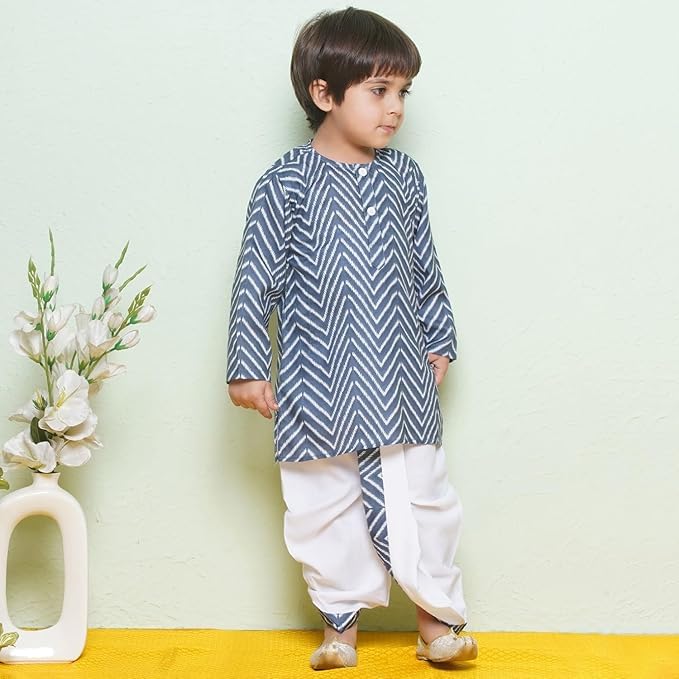 Image of AJ DEZINES Kids Cotton Printed Dhoti Kurta Set For Boys | Fashionable Bandhani Print Kurta | Stylish Boys Kurta Set | Perfect For Festivals Wedding & Family Function Wear