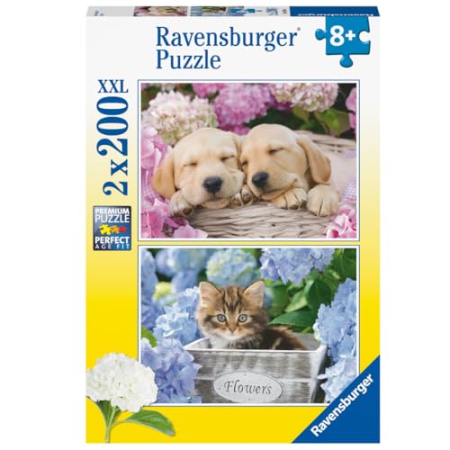 Ravensburger - 2 Puzzle 200 Pezzi XXL Cane e Gatto | Puzzle 8 Anni In Su | Puzzle Bambini Da 200 Pezzi In Regalo | Regalo Bambino 8 Anni 49 X 36 Cm | Puzzles Ravensburger