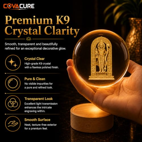 Image of COVACURE 3D Ram Lalla Ayodhya Idol Statue Showpiece Murti Crystal Ball Night Lamp, 2.4 Inch Ram Lalla Idol Crystal Ball Night Light for Home & Office Desk Decor, Birthday Gift, Spiritual Showpiece