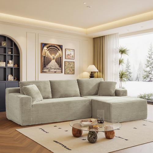 Image of 96 inch Sectional Couches for Living Room Cloud Couch Sofa with L-Shape Upholstered Boneless Couchs Modern Modular Sectional Couch with Chaise (Camel, 95 inch W+Right Facing Chaise+2Seaters)
