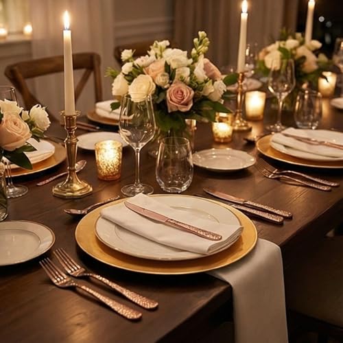 Image of Hammered Rosegold Silverware Set | 20-Piece Premium Stainless Steel Flatware Set | Dishwasher Safe Cutlery Set for Home, Restaurant & Gifting