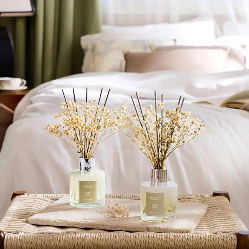 Image of Airkeep Reed Diffuser 3.38 oz (100ml) 2pk, Clean Linen Scented Reed Diffuser Set,Reed Diffuser & Oil Diffuser Sticks, Aromatherapy, Airkeep Reed Diffuser Set Box 2-Clean Linen