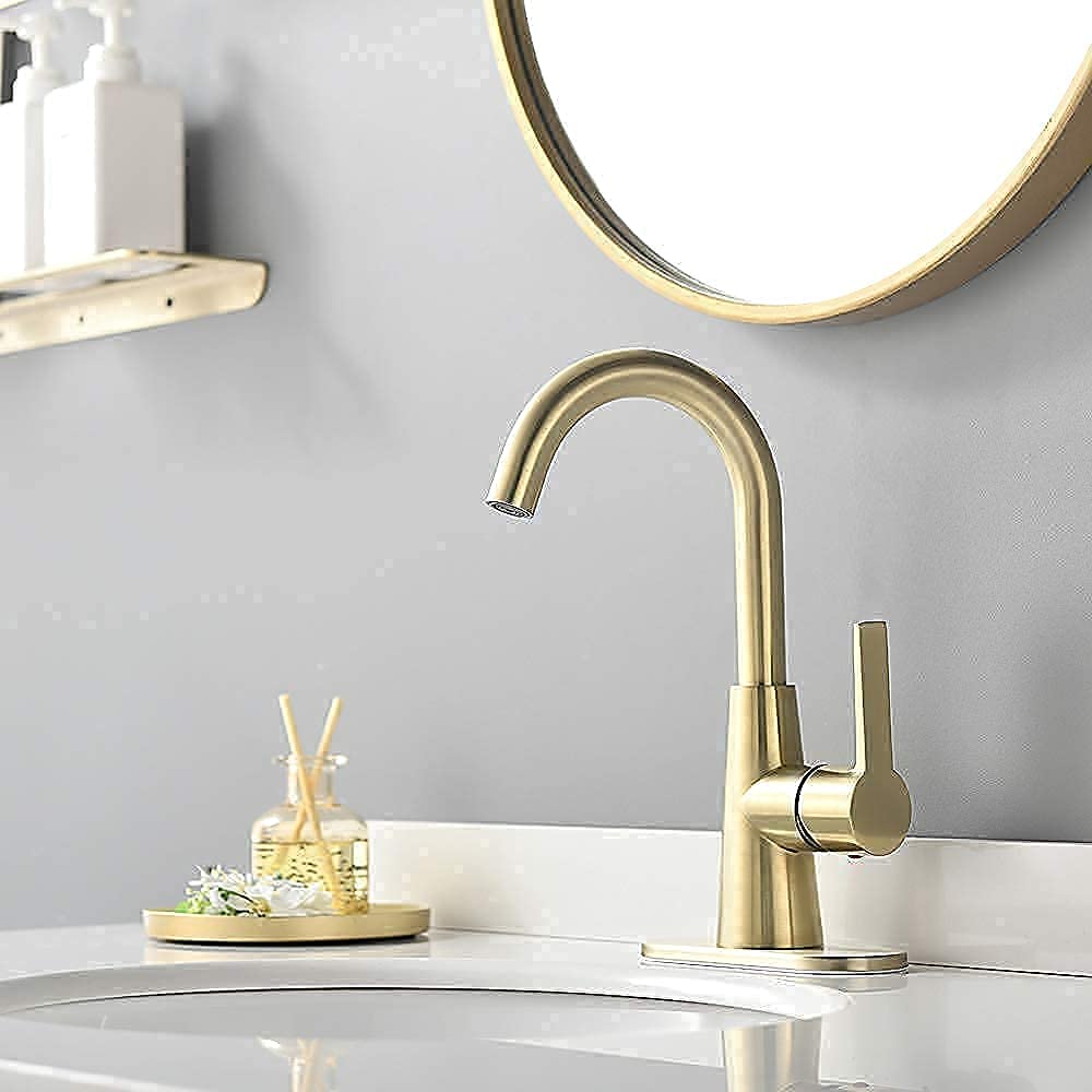 Robinet de Salle de Bain Noir Mat 4 Pouces à 2 poignées, entraxe Standard, avec bonde, Plaque de Montage et Flexibles d'alimentation. Convient pour Les installations de 1 à 3 Trous.