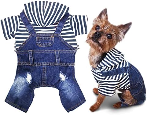 SILD Pet Denim Jumpsuit Dog Jeans Hoodies Cool Blue Coat Medium Small Dogs Classic Jacket Puppy Blue Vintage Washed Vests (L)