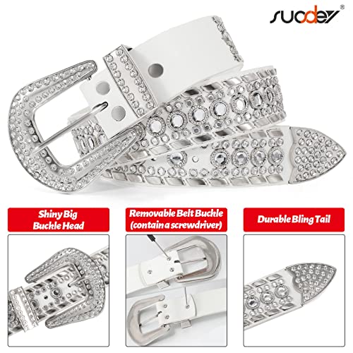 Image of SUOSDEY Women Men Rhinestone Belt Unisex Sequin Strap Bling Crystal Western Studs Glitter Luxury Belt for Jeans Pants Dress